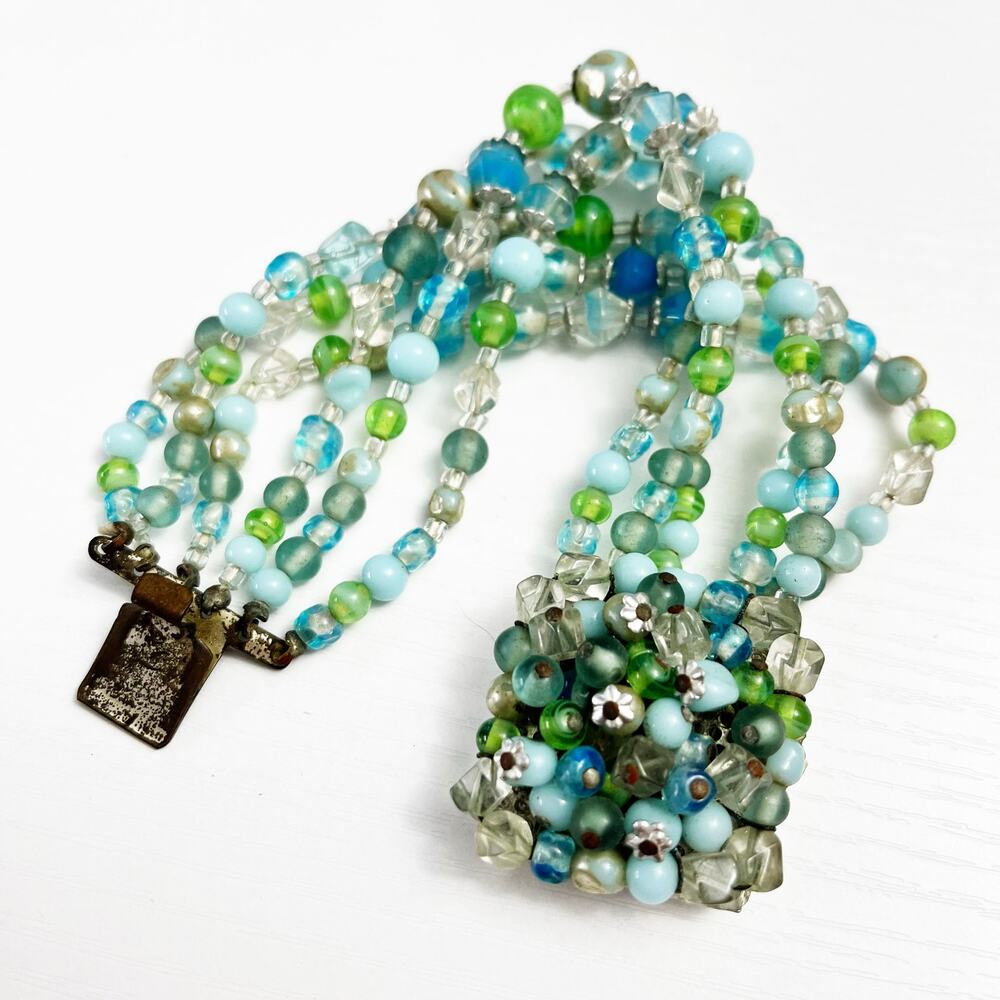 Mid-Century Vintage Blue & Green Beaded Bracelet - Picture 3 of 9